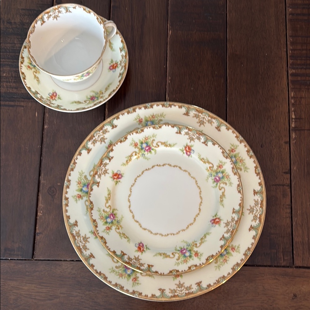 Vintage Occupied Japan Floral fine china Set with Gold Accents